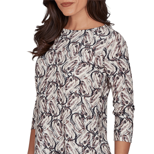 Womens Emaline Key Items 3/4 Sleeve Boat Neck Stallion Blouse