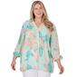 Plus Size Ruby Rd. Wovens 3/4 Tie Sleeve Silky Leaf Print Top - image 1