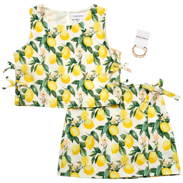 Girls (7-12) Tween Diva 2pc. Lemon Print Top & Skirt Set