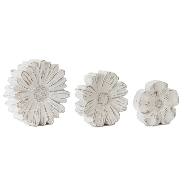 Melrose White Washed Stone Flower Decor - Set of 3