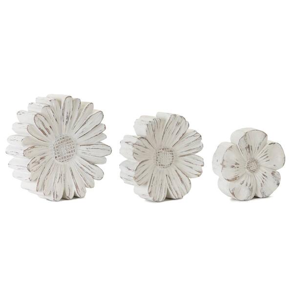 Melrose White Washed Stone Flower Decor - Set of 3 - image 