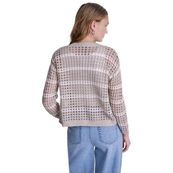 Womens DKNY Jeans 3/4 Sleeve Stripe Open Stitch Cardigan