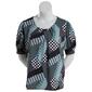 Plus Size Notations Short Sleeve Abstract Bar Neck Knit Blouse - image 1