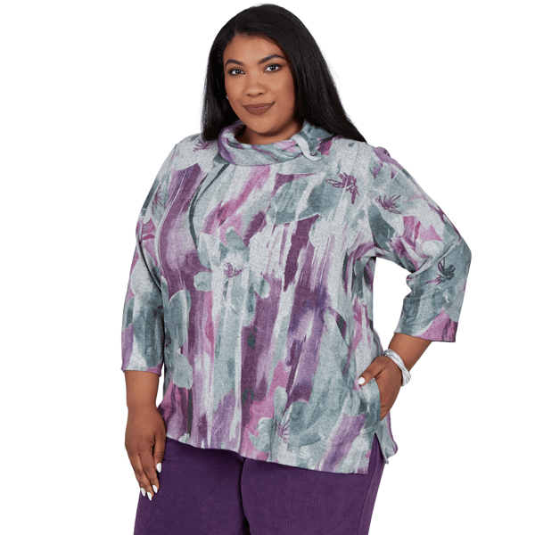 Plus Size Alfred Dunner Vail Floral Brushstroke Cowl Neck Blouse