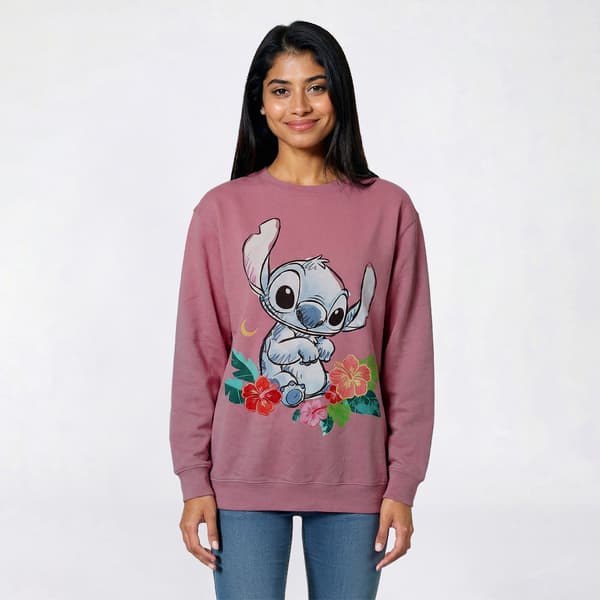 Juniors Freeze Stitch Flowers Oversized Crew Neck Pullover - image 