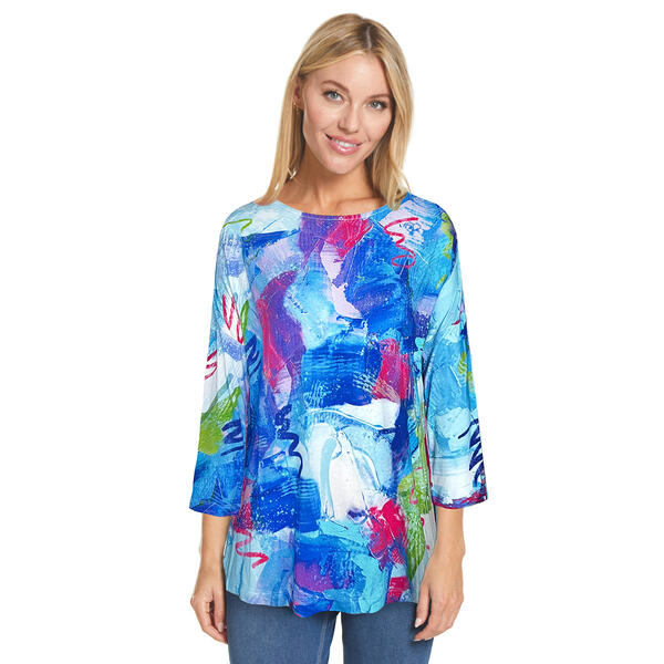 Womens Ali Miles 3/4 Sleeve Abstract Print Round Neck Tunic - image 