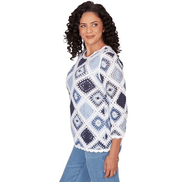 Petite Alfred Dunner Austin Long Sleeve Crochet Sweater