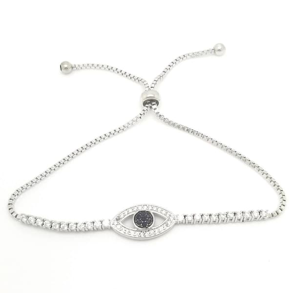 Silver Plated Cubic Zirconia Evil Eye Adjustable Bracelet - image 