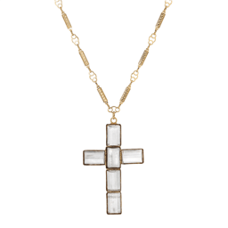 Symbols of Faith Gold Dipped Rectangular Crystal Cross Necklace