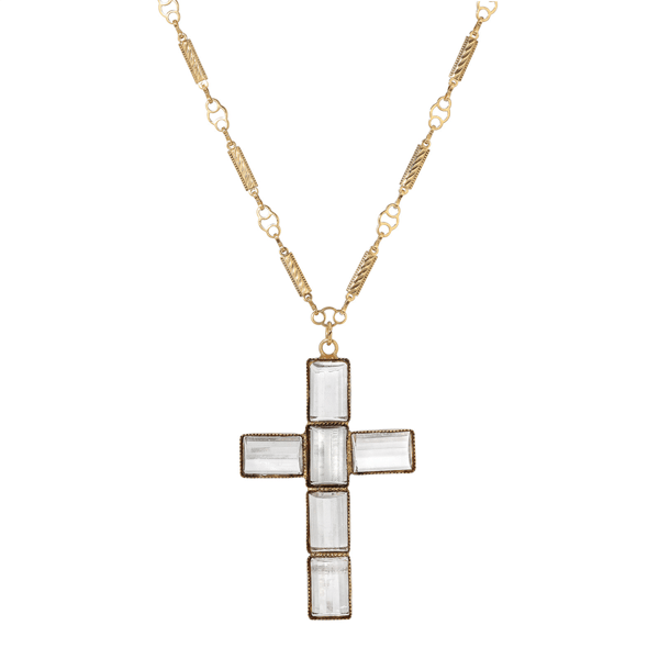 Symbols of Faith Gold-Dipped Rectangular Crystal Cross Necklace - image 