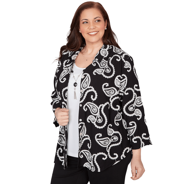 Plus Size Alfred Dunner Crowd Pleaser Paisley Two in One Blouse