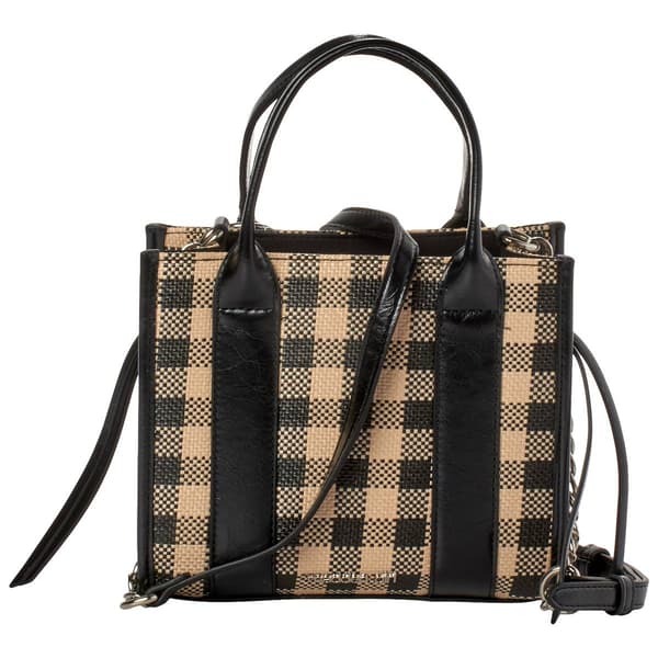 Madden Girl Gingham Straw Mini Tote