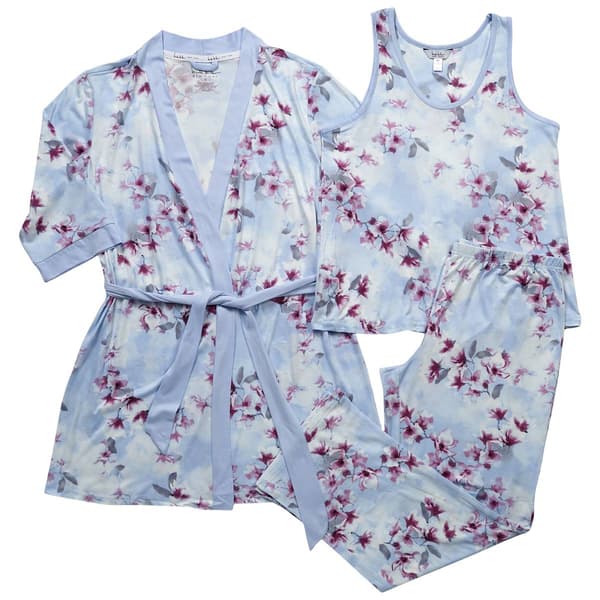 Womens Nicole Miller 3pc. Floral Tank Pants &amp; Kimono Pajama Set - image 