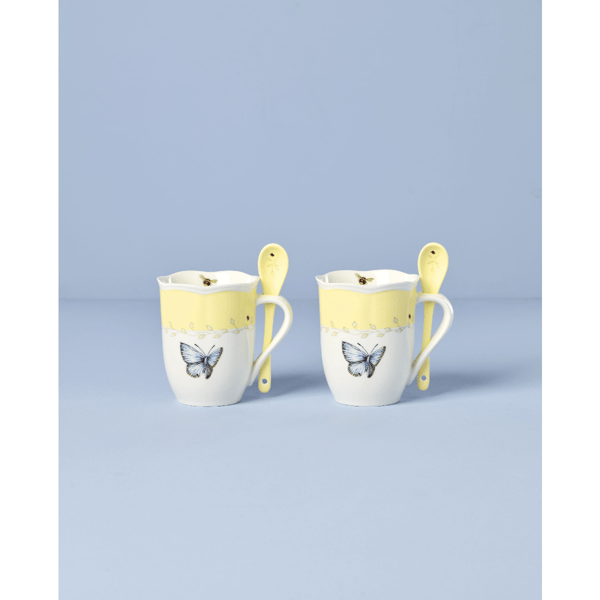 Lenox® Butterfly Meadow® Yellow Mugs with Spoons - Set of 2