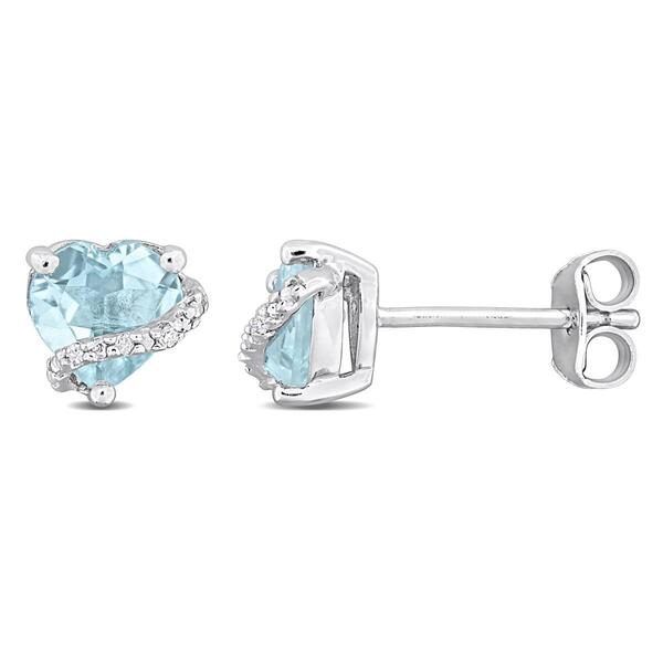Sterling Silver Blue Topaz & Diamond Accent Heart Stud Earrings - image 