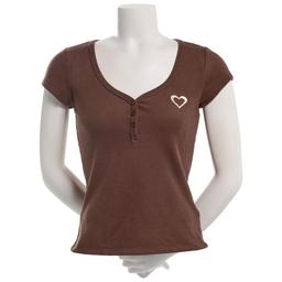 Juniors Madden Girl Cap Sleeve Plush Waffle Henley Top - Chestnut