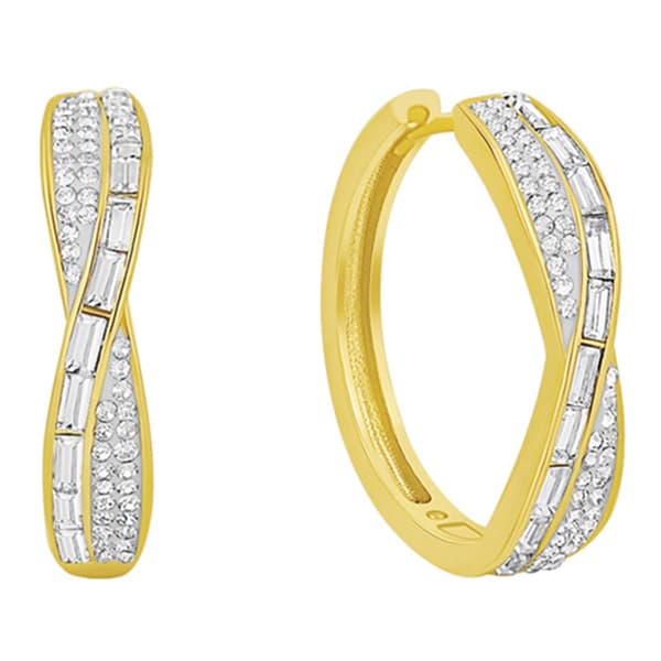 Marsala Gold Plated CZ Pave Crossover Hoop Earrings - image 