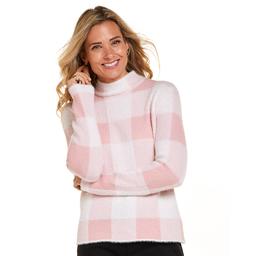 Petite Chloe & Jasmine Eyelash Pull Over Plaid Sweater