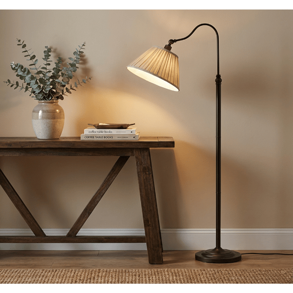 Adesso Shiloh Floor Lamp with Soft Pleated Oatmeal Linen Shade