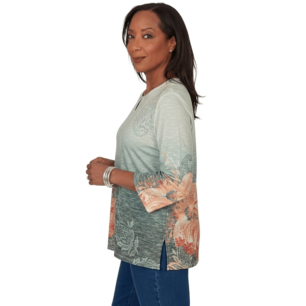 Womens Alfred Dunner Classics 3/4 Sleeve Pumpkin Patch Blouse