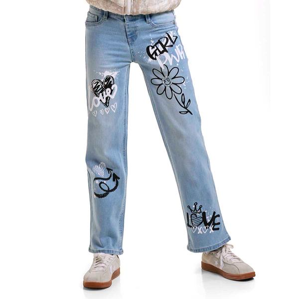 Girls (7-12) Blue Spice Graffiti Wide Leg Jeans - image 