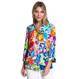 Womens Ali Miles 3/4 Sleeve Floral Button Front Jacket