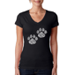 Womens LA Pop Art Cat Mom Word Art V-Neck T-Shirt - image 1