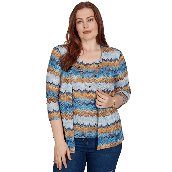 Womens Alfred Dunner Tuscany Two In One Abstract Stripe Blouse - image 