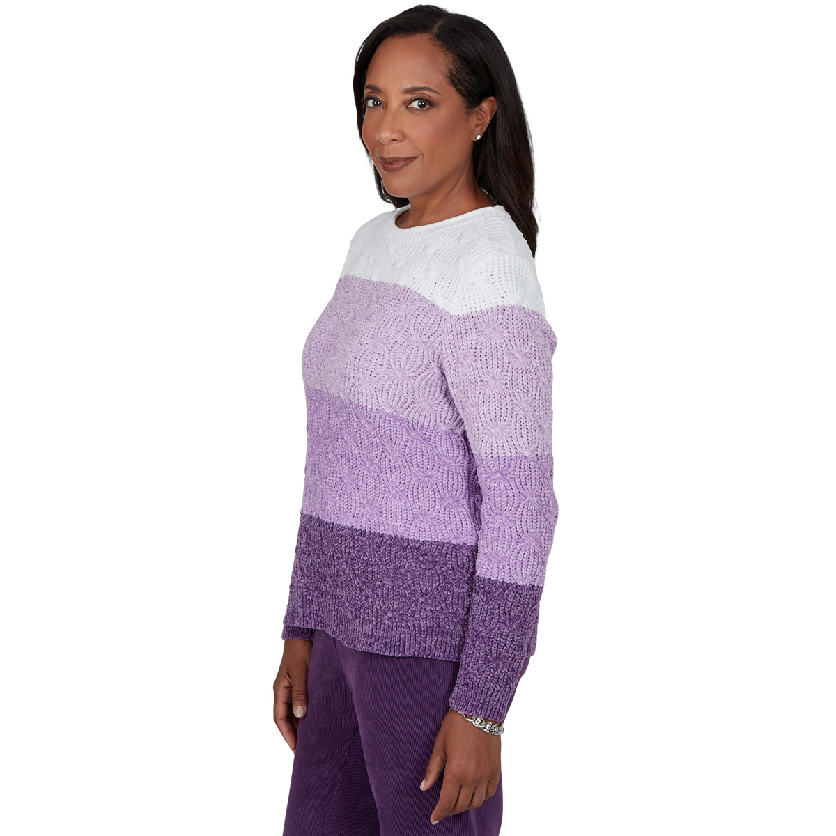 Petite Alfred Dunner Vail Color Block Cable Chenille Sweater