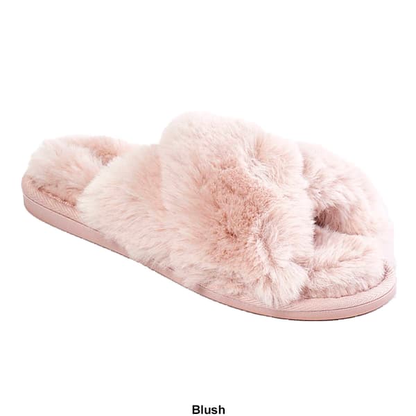 Womens Kooba Faux Fur Cross Slide Slippers