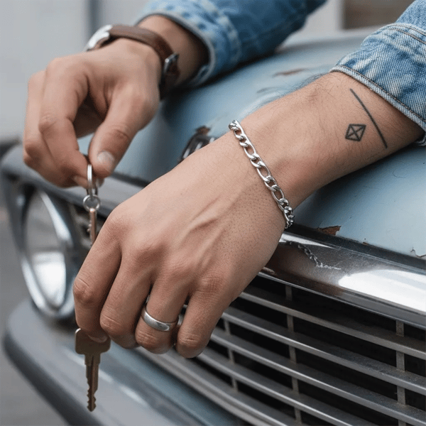 Mens Iron Saints 6mm Figaro Link Silver-Tone Bracelet