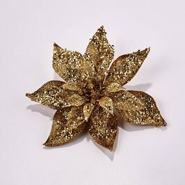 Gold Clip On Glitter & Sequins Poinsettia Ornament