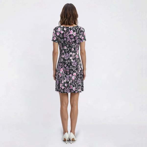 Petite Connected Apparel Short Sleeve Floral Pocket A-Line Dress
