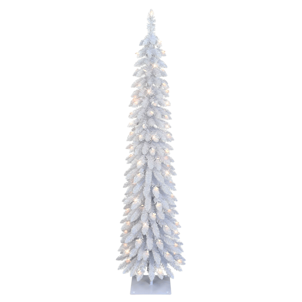 Puleo International 6ft. Pre-Lit White Alpine Pencil Tree