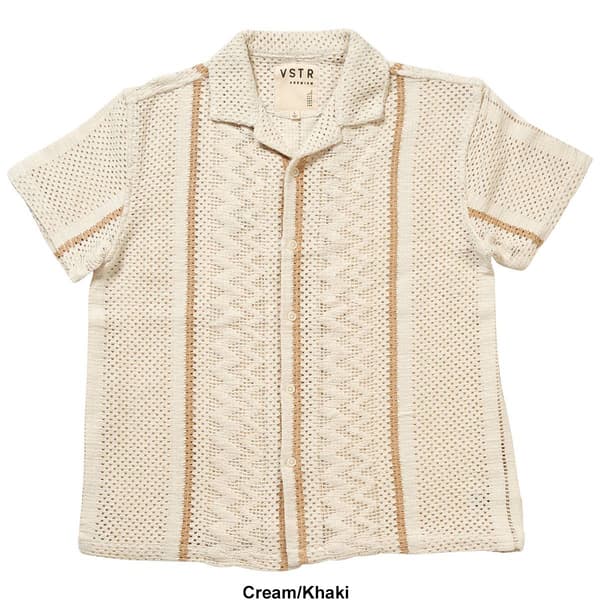 Young Mens VSTR Short Sleeve Crochet Textured Button Down Shirt