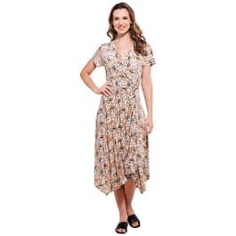 Womens Perceptions Short Sleeve Print ITY Side Knot Dress