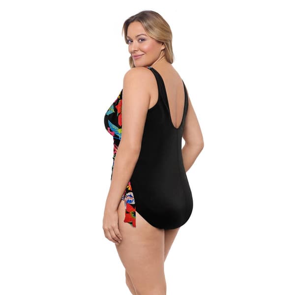 Plus Size Great Lengths Floral Shade Draped One Piece Swimsuit