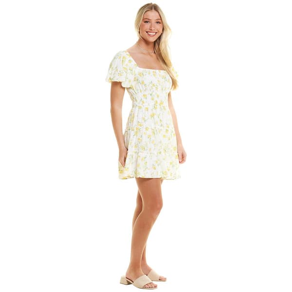 Juniors Trixxi Puff Sleeve Emma Tier Floral A-Line Dress