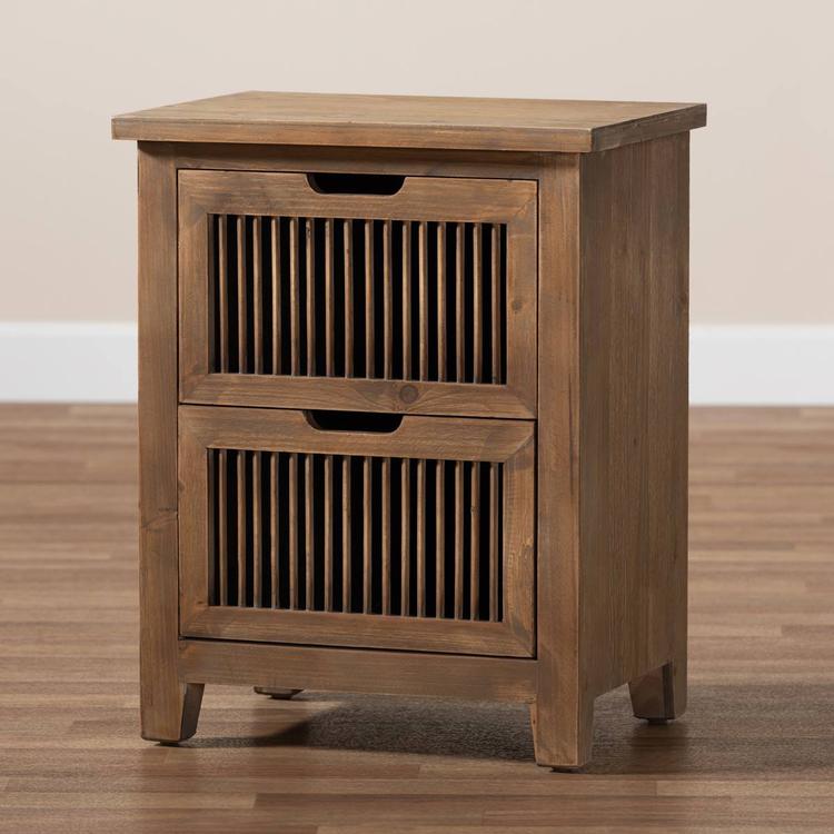 Baxton Studio Clement 2 Drawer Wood Spindle Nightstand