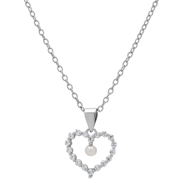 Sterling Silver Pearl Heart Pendant - image 