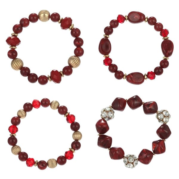 Ashley Cooper&#40;tm&#41; 4pc. Red/Crystal/Metallic Tone Bracelet Set - image 