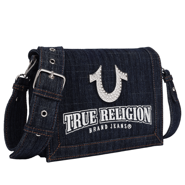 True Religion Bling Horseshoe Denim Messenger Bag