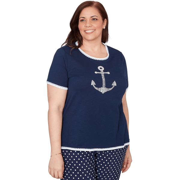Plus Size Alfred Dunner Port Side Pearl Anchor Graphic Tee - image 