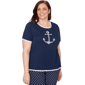 Plus Size Alfred Dunner Port Side Pearl Anchor Graphic Tee - image 1