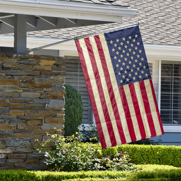 Northlight Embroidered Tea-Stained Patriotic House Flag