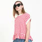 Womens MNK Short Roll Sleeve Stripe Ruffle Hem Blouse - image 2