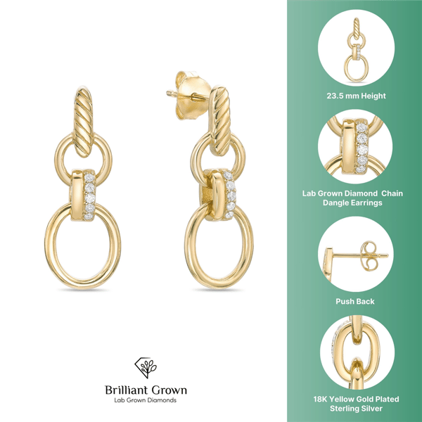 Brilliant Grown Gold-Plated Lab-Grown Diamond Link Drop Earrings
