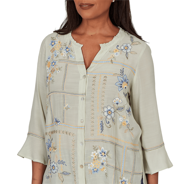 Womens Alfred Dunner Indigo Girls Floral Embroidery Blouse