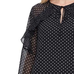 Womens NY Collection Long Sleeve Tie Neck Dot Blouse