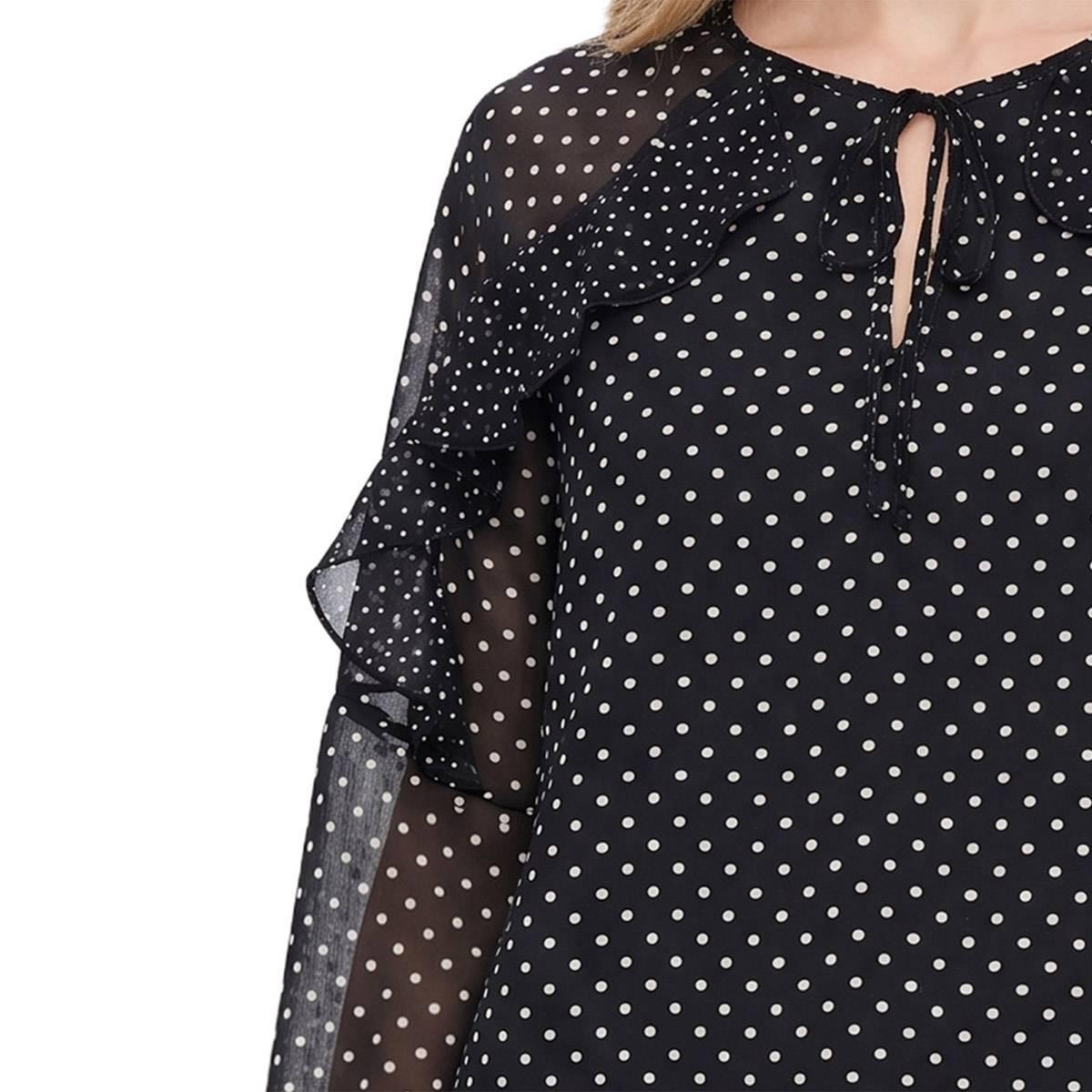 Womens NY Collection Long Sleeve Tie Neck Dot Blouse